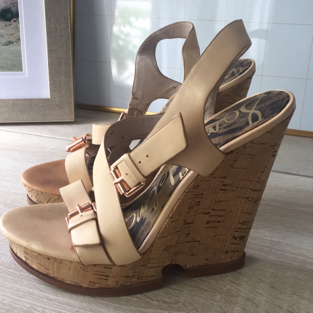 Sam Edelman Leather Nude/rose gold Wedges
